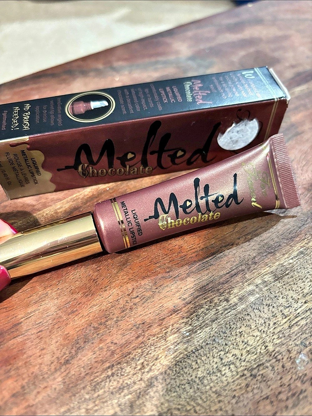 NIB Too Faced Melted Chocolate Liquified Metallic Lipstick Brown